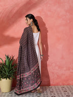 InWeave White Strappy Set With Black Pink Ethnic Print Cotton Dupatta