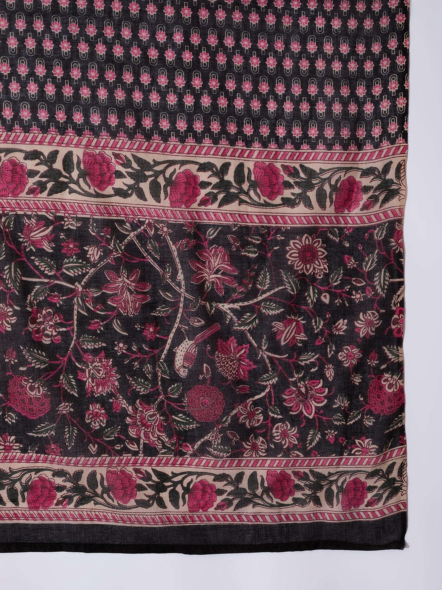InWeave White Strappy Set With Black Pink Ethnic Print Cotton Dupatta