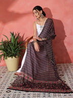 InWeave White Strappy Set With Black Pink Ethnic Print Cotton Dupatta