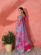 InWeave Fuchsia Strappy Set With Blue Fuchsia Organza Dupatta