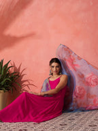InWeave Fuchsia Strappy Set With Blue Fuchsia Organza Dupatta