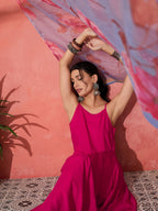 InWeave Fuchsia Strappy Set With Blue Fuchsia Organza Dupatta