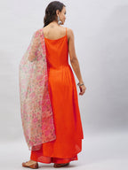 InWeave Orange Strappy Set With Light Olive Organza Dupatta - Distacart