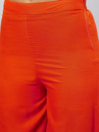 InWeave Orange Strappy Set With Light Olive Organza Dupatta - Distacart