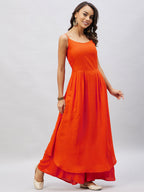 InWeave Women's Solid Orange Strappy Kurta Set