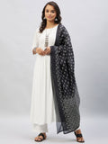InWeave Women's Cream Anarkali Kurta Set With Black Chintz Print Dupatta