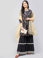 InWeave Black Tropical Sharara Set Gold Or Dupatta - Distacart