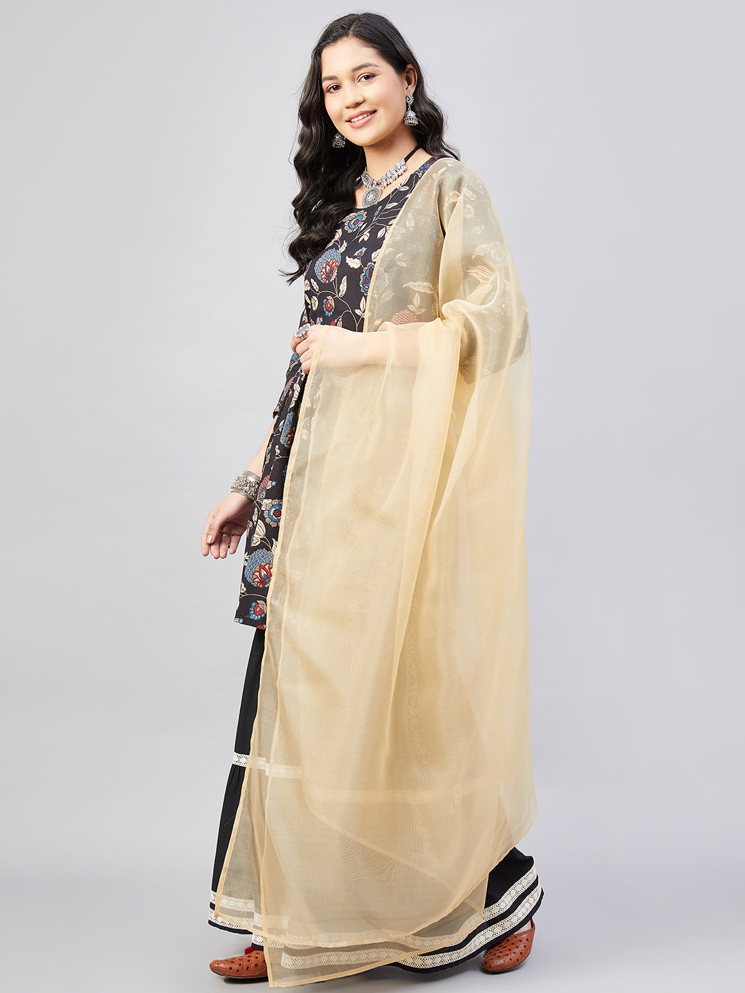 InWeave Black Tropical Sharara Set Gold Or Dupatta - Distacart