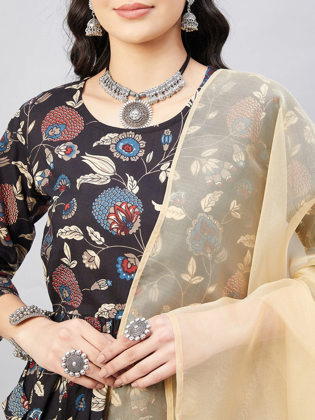 InWeave Black Tropical Sharara Set Gold Or Dupatta - Distacart