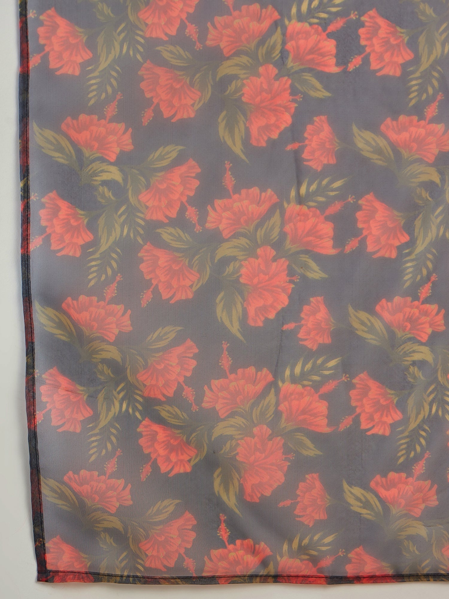 InWeave Emerald Green Strappy W Black Orange Floral Print Or Dupatta Set