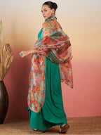 InWeave Emerald Green Strappy W Green Organza Dupatta Set