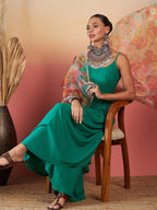 InWeave Emerald Green Strappy W Green Organza Dupatta Set