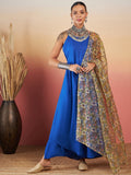 InWeave Ink Blue Strappy W Olive Liberty Print Organza Dupatta Set