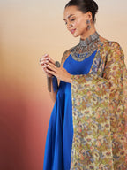 InWeave Ink Blue Strappy W Olive Liberty Print Organza Dupatta Set