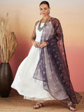 InWeave White Strappy W Black Dark Floral Print Or Dupatta Set