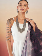 InWeave White Strappy W Black Dark Floral Print Or Dupatta Set