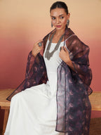 InWeave White Strappy W Black Dark Floral Print Or Dupatta Set
