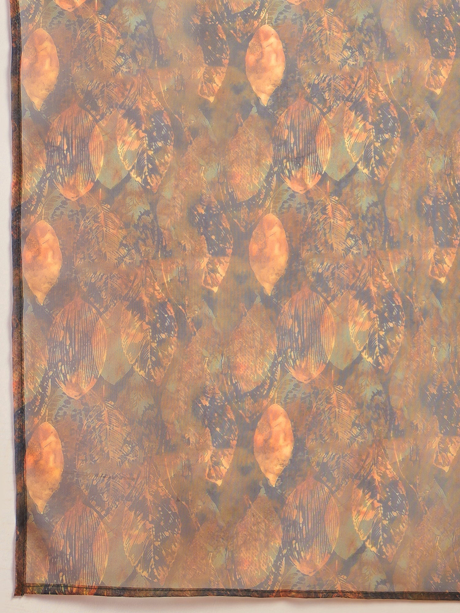 InWeave Orange Strappy W Dark Brown Leaf Print Or Dupatta Set - Distacart
