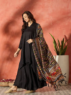 InWeave Black Mandarin Patola Kurta Set
