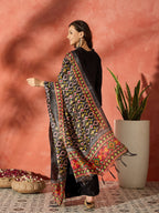 InWeave Black Mandarin Patola Kurta Set
