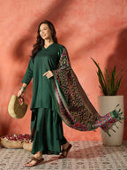 InWeave Dark Green Mandarin Patola Kurta Set