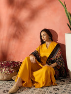 InWeave Mustard Mandarin Patola Kurta Set