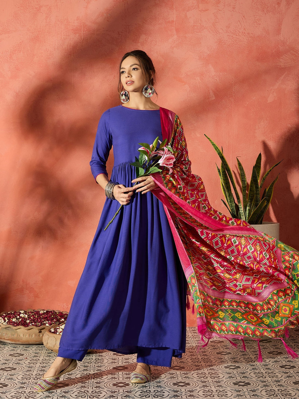 InWeave Ink Blue Anarkali Patola Kurta Set