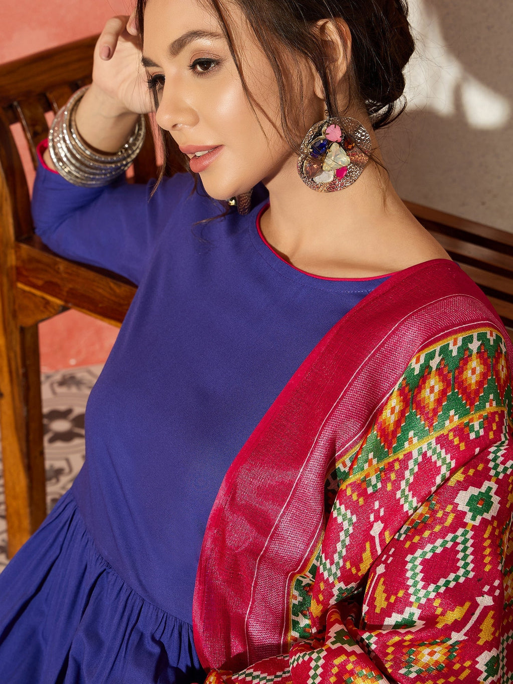 InWeave Ink Blue Anarkali Patola Kurta Set