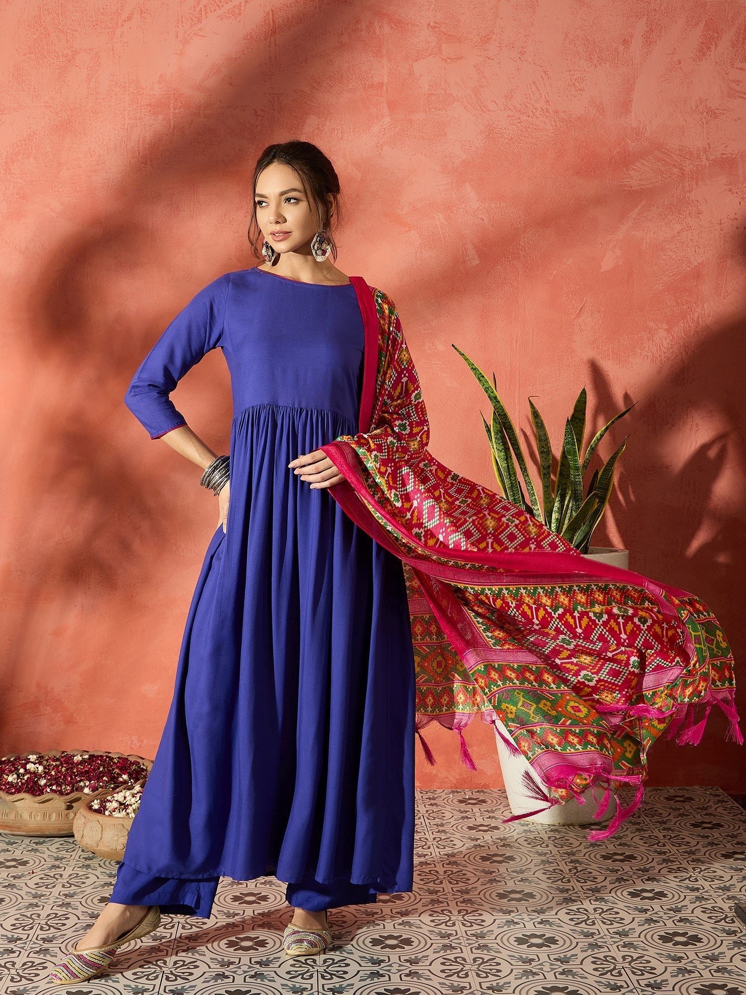 InWeave Ink Blue Anarkali Patola Kurta Set