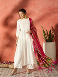InWeave White Anarkali Patola Kurta Set