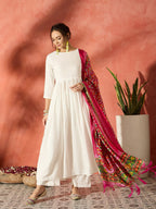 InWeave White Anarkali Patola Kurta Set