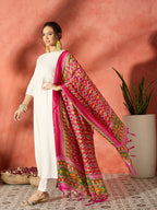 InWeave White Anarkali Patola Kurta Set