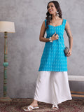 InWeave Cyan Blue Kantha Cream Palazzo Set
