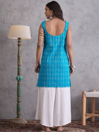 InWeave Cyan Blue Kantha Cream Palazzo Set