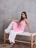 InWeave Pink Kantha Cream Palazzo Set