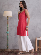 InWeave Red Kantha Cream Palazzo Set