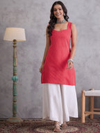 InWeave Red Kantha Cream Palazzo Set