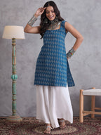 InWeave Blue Kantha Cream Palazzo Set