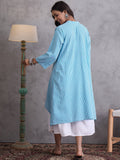 InWeave Cyan Blue Small Check Cream Palazzo Set