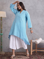 InWeave Cyan Blue Small Check Cream Palazzo Set