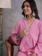 InWeave Pink Small Check Cream Palazzo Set