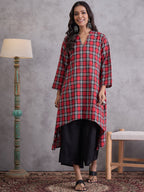 InWeave Red Black Check Black Palazzo Set