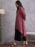 InWeave Red Black Check Black Palazzo Set