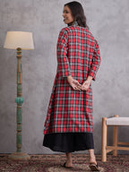 InWeave Red Black Check Black Palazzo Set