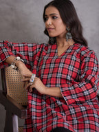 InWeave Red Black Check Black Palazzo Set