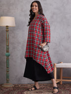 InWeave Red Black Check Black Palazzo Set