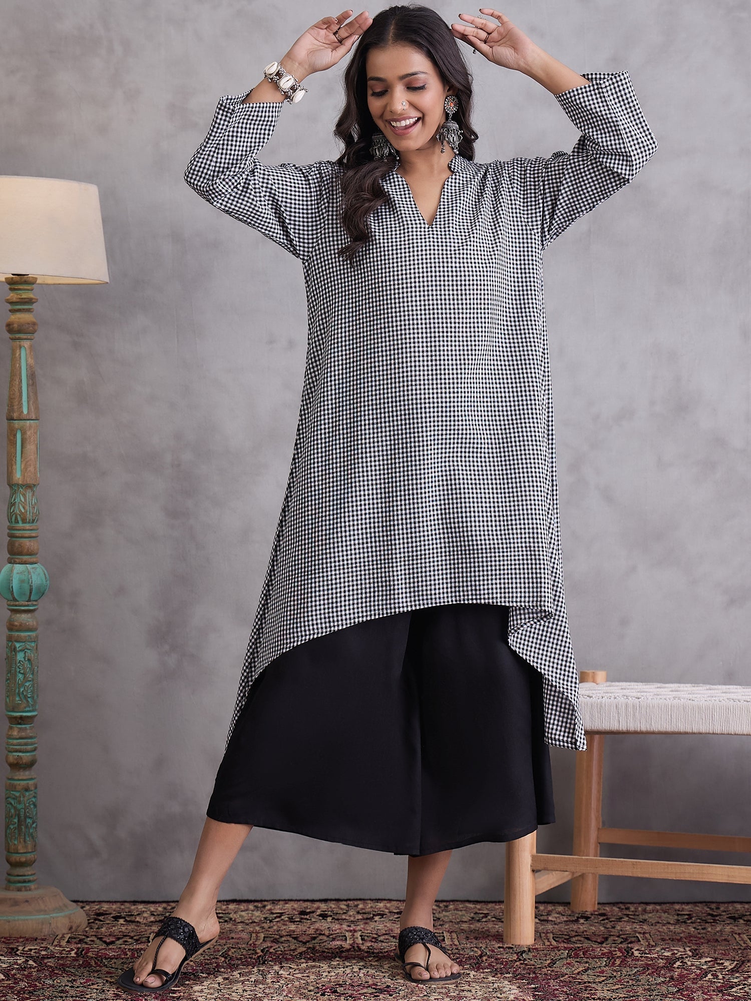 InWeave Black Small Check Black Palazzo Set