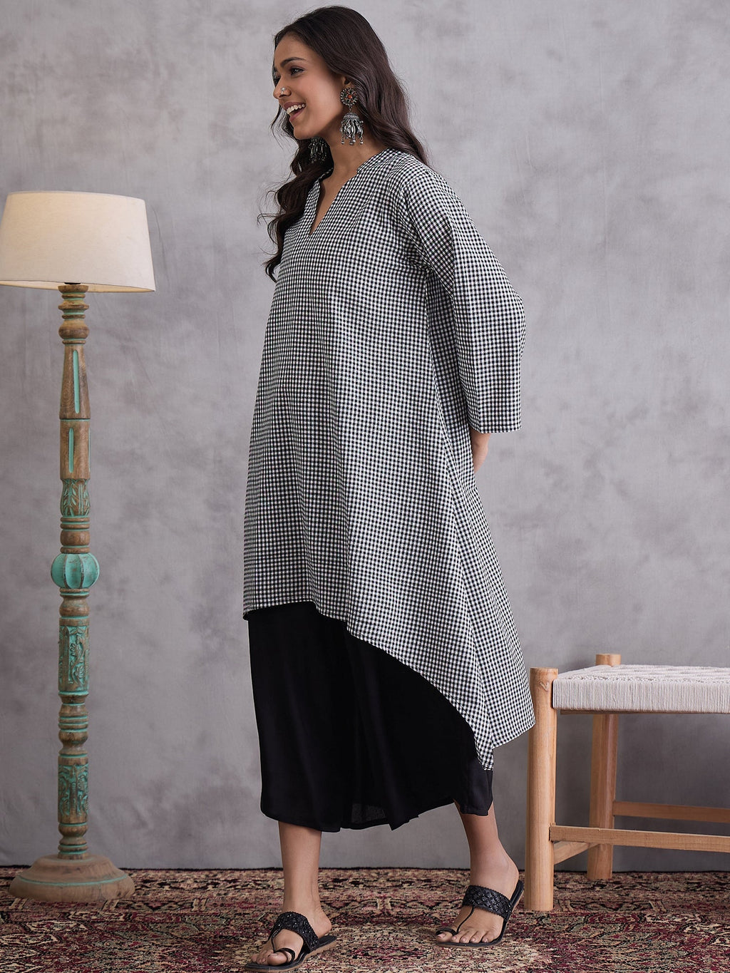 InWeave Black Small Check Black Palazzo Set