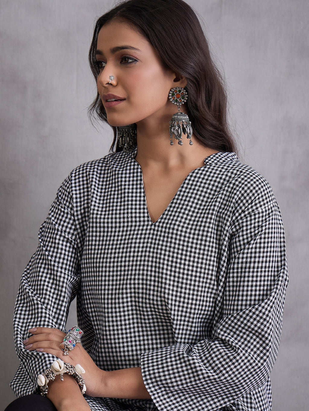 InWeave Black Small Check Black Palazzo Set