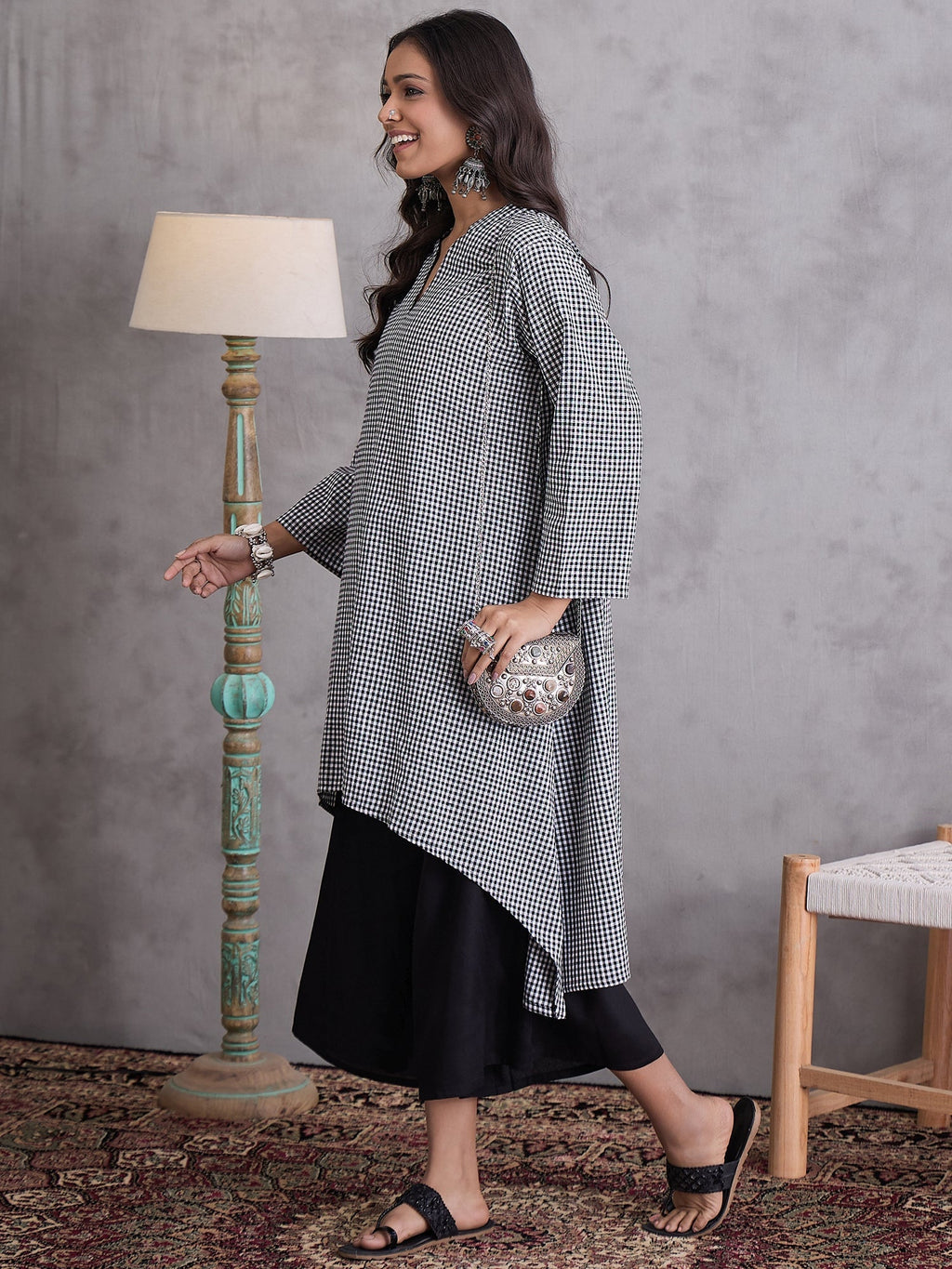 InWeave Black Small Check Black Palazzo Set